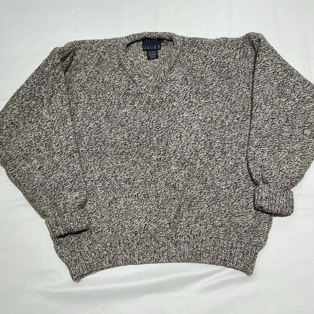 Old Glory Sweater Mens Large Tan Pullover Vintage Wool Blend Chunky 90s